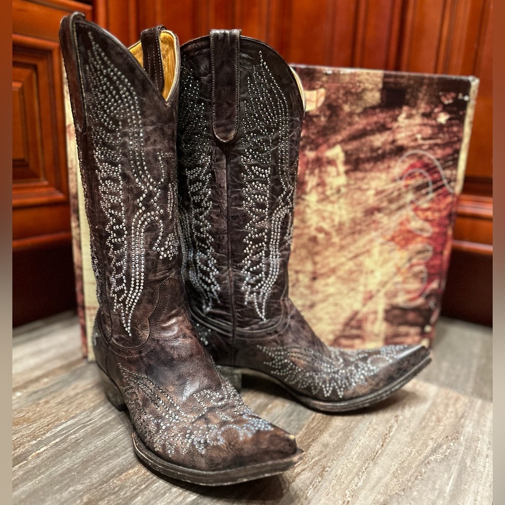 Old Gringo Eagle Crystal Swarovski Brown Cowboy Boots Size 7.5 Wedding Bling View 2